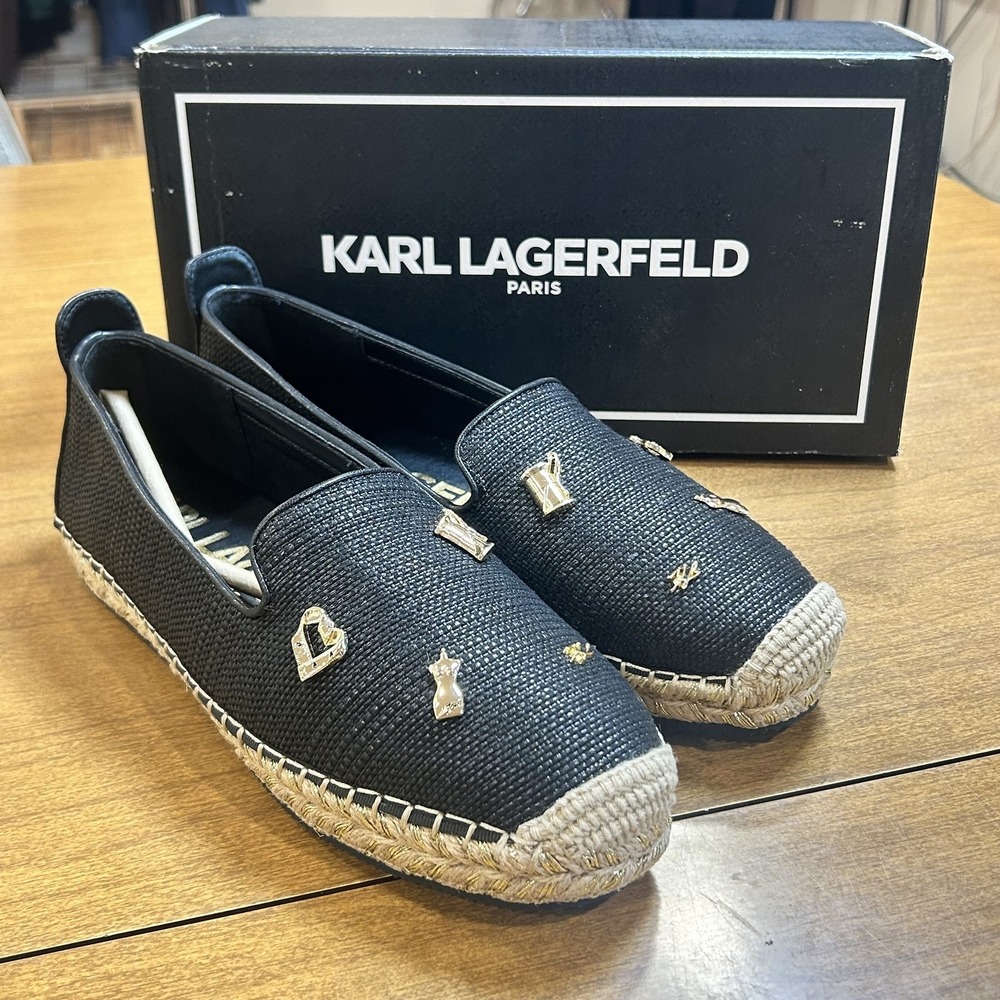 Karl Lagerfeld Michaela Atelier Shoes Womens Size 8.5 Black Espadrille Flats